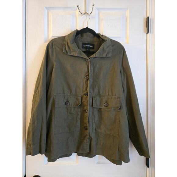 Who What Wear Tops - WhoWhatWear Womens Linen Shacket Jacket Top Army Green Button Up Pleated Size L